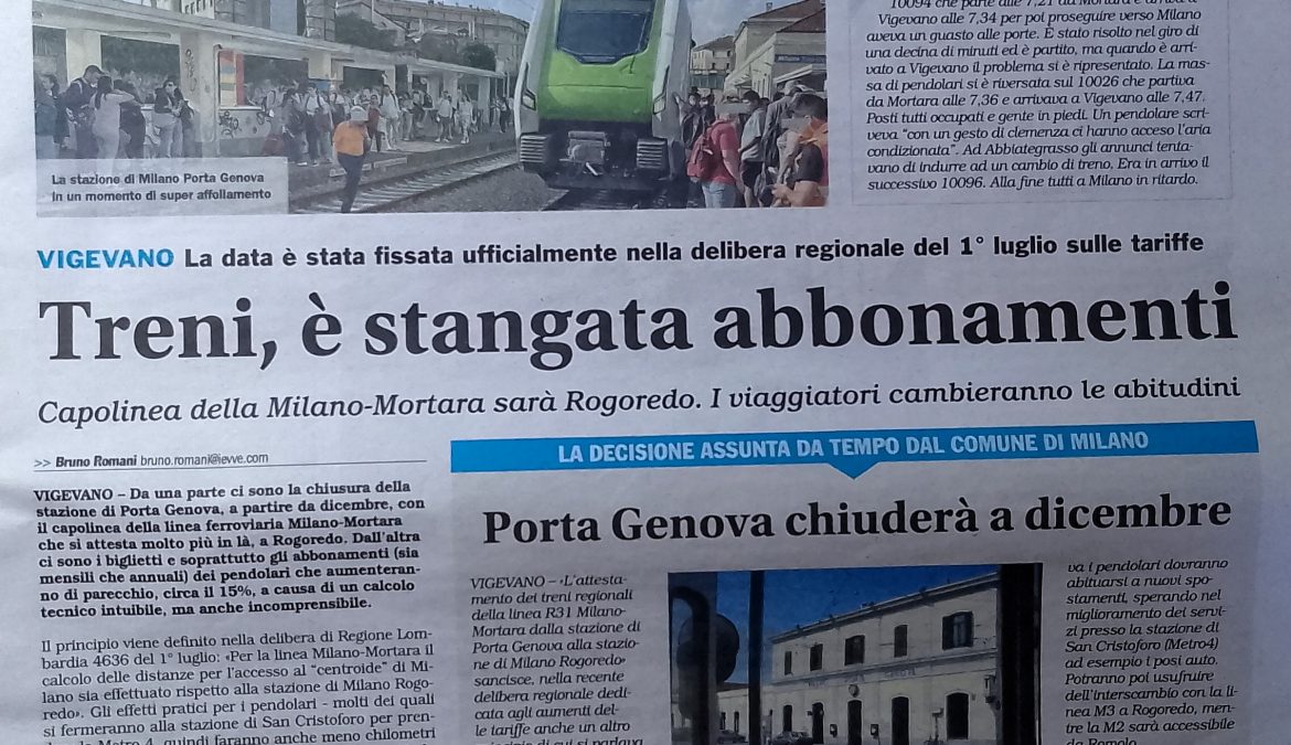 CONTRO L’AUMENTO DELLE TARIFFE FERROVIARIE DELLA MILANO – MORTARA